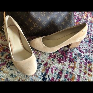Calvin Klein Tan Suede Round Block Heels